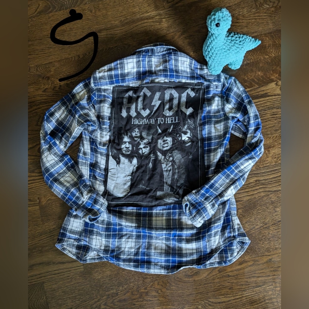 Upcycled Flannel - ACDC - Small